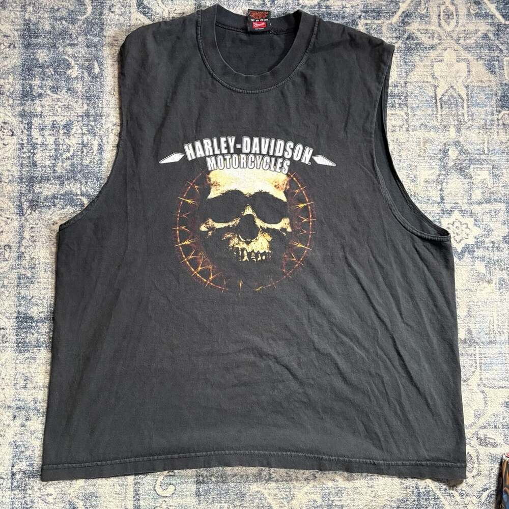 Harley-Davidson Sleeveless Shirt Size 2XL Black Skull Fond Du Lac WI
